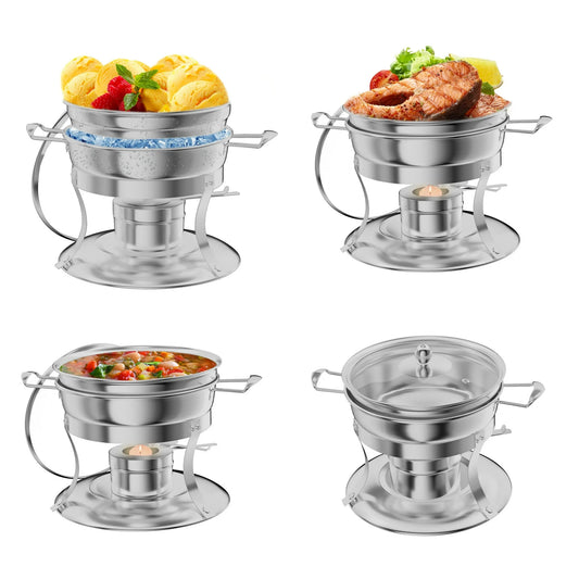 Firstness Chafing Dishes Buffet Set 4 Pack, 1 QT Round Buffet Chafing Dishes Stainless Steel Chafers and Buffet Warmers Sets for Thanksgiving, Halloween, Christmas Gatherings, and Parties