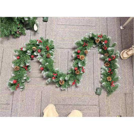 Yexmas 9ft Large Christmas Garland, Multi-Purpose Xmas Wreath with 60 LED Lights, Decorated with Pinecones