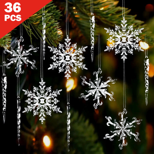 IZNEN 36 Pcs Christmas Tree Crystal Ornaments, Hanging Acrylic Navidad Snowflake Icicle Pendant Crystal Decorations for Holiday Decor, New Year Party