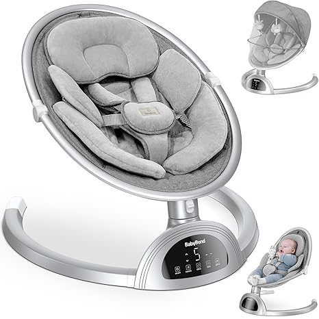 TEAYINGDE Baby Swing for Infants ,Portable Baby Swing with Timing Function 5 Swing Speeds Bluetooth Touch Screen,Music Speaker 12 Preset Lullabies for Babies 0-9 Months,0-20lb,Unisex, Gray