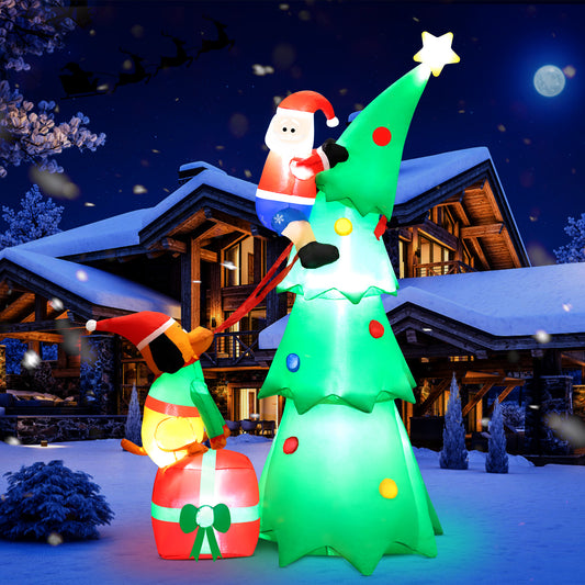 IZNEN 7.2ft Large Outdoor Christmas Inflatable Tree with Santa Claus and Dog,Built-in LED Lights,Fun Blow Up Xmas Decor Suitable for Yard,Garden,Lawn