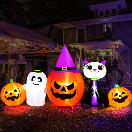 IZNEN 8ft Halloween Inflatables Pumpkin with Cat and Ghost Outdoor Decor,Built-in LED Lights,for Halloween Holiday,Yard,Garden,Lawn