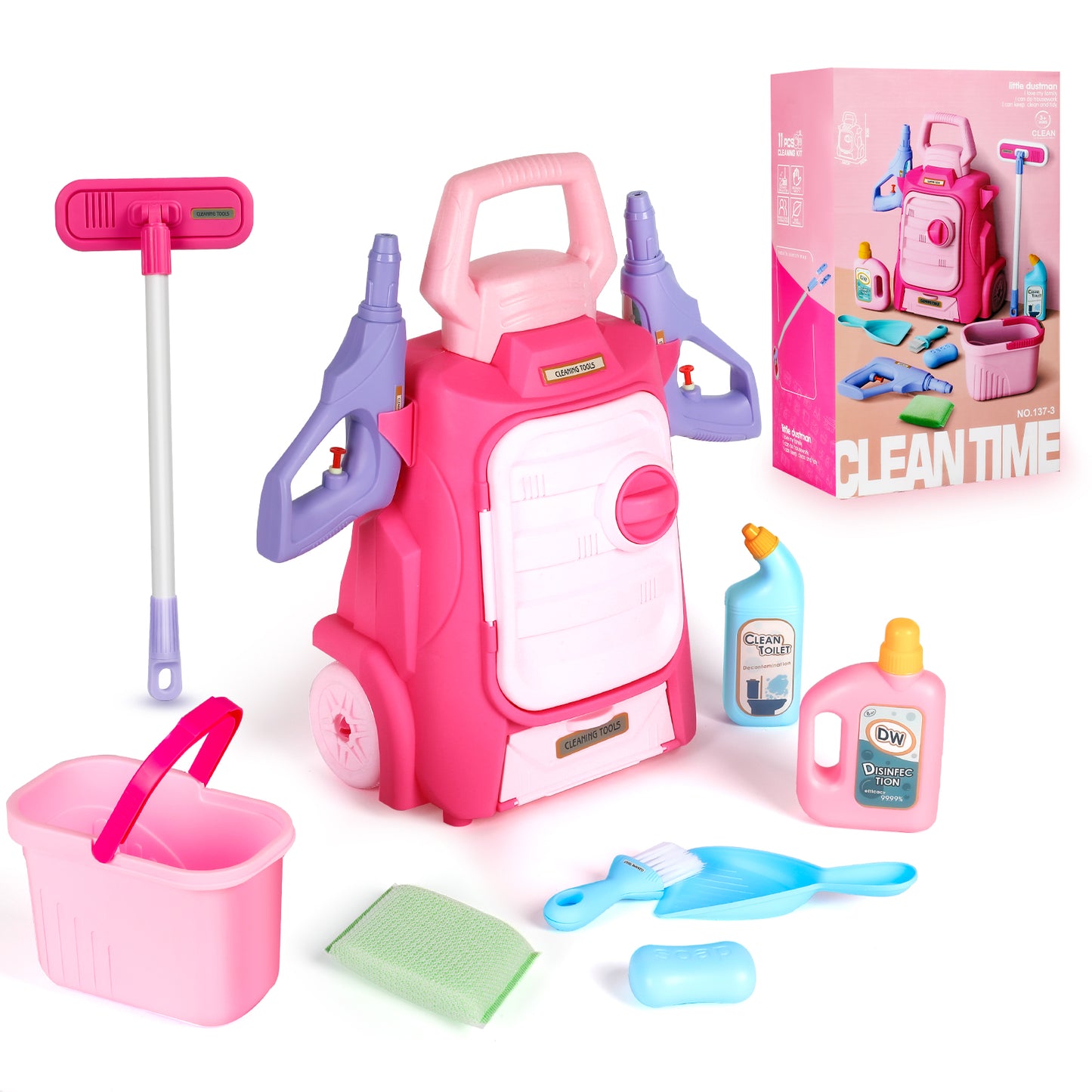 Sqnox Kids Cleaning Set Toys, Toddler Cleaning Cart Set, Pretend Play Housekeeping with Water Gun