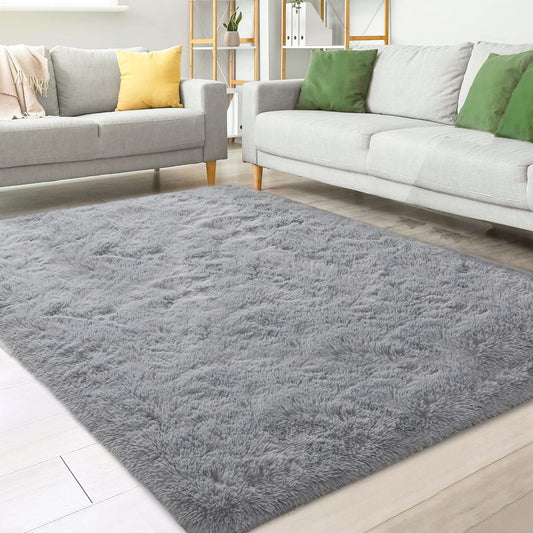 Nefoso Shag Area Rug, 8' x 10' Soft Fluffy Area Rugs for Living Room Bedroom Kids Room Decor Carpet, Light Gray