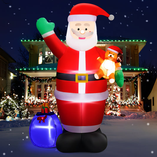 IZNEN 7ft Christmas Inflatable Santa Claus Outdoor Decor with Gift Bag and Bear Large Blow Up Santa with LED Lights for Yard,Garden,Lawn