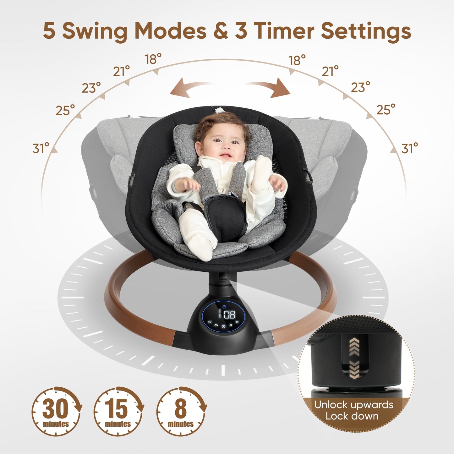 Babyeap Baby Swing for Infants,Bluetooth Control 5-point Harness Newborn Swing,5 Sway Speed,10 Lullabies
