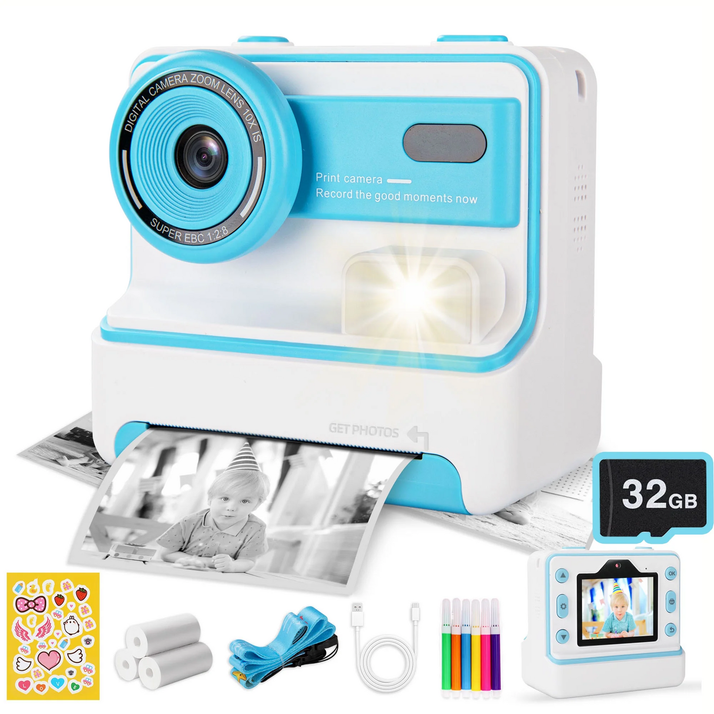 Sqnox Kids Camera Instant Print, Kids Camera 1080P HD with 32G SD Card Print Paper for Boys Girls Age 3-12 Gifts