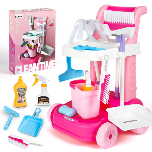 Sqnox Kids Cleaning Set Toys, Toddler Cleaning Cart Set, Pretend Play Housekeeping with Water Gun
