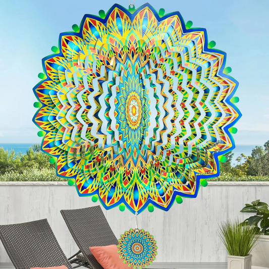XMHOOK Wind Spinner Mandala Dusk, 12'' Hanging Wind Spinners, 3D Stainless Steel, Yard Art Decorations Indoor Outdoor Decorations