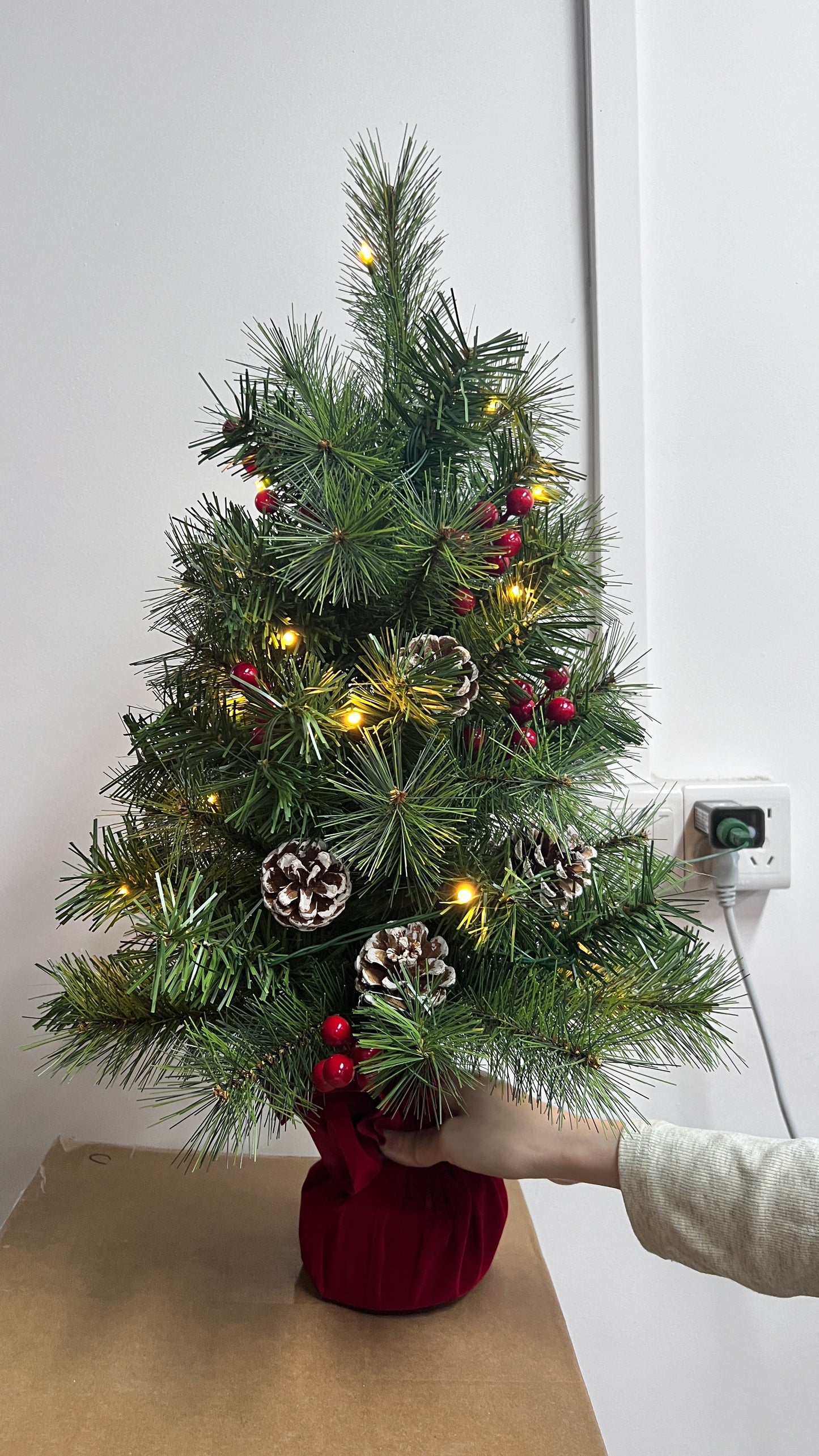 Yexmas 2PCS Tabletop Christmas Trees,24-inch Mini Small Artificial Snowy Xmas Tree with 40 LED String Lights,Decorated Christmas Trees with Wood Base for Indoor Outdoor Christmas Holiday