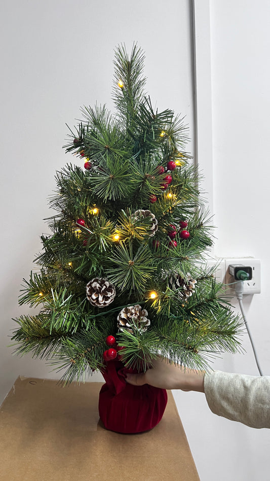 Yexmas 2PCS Tabletop Christmas Trees,24-inch Mini Small Artificial Snowy Xmas Tree with 40 LED String Lights,Decorated Christmas Trees with Wood Base for Indoor Outdoor Christmas Holiday