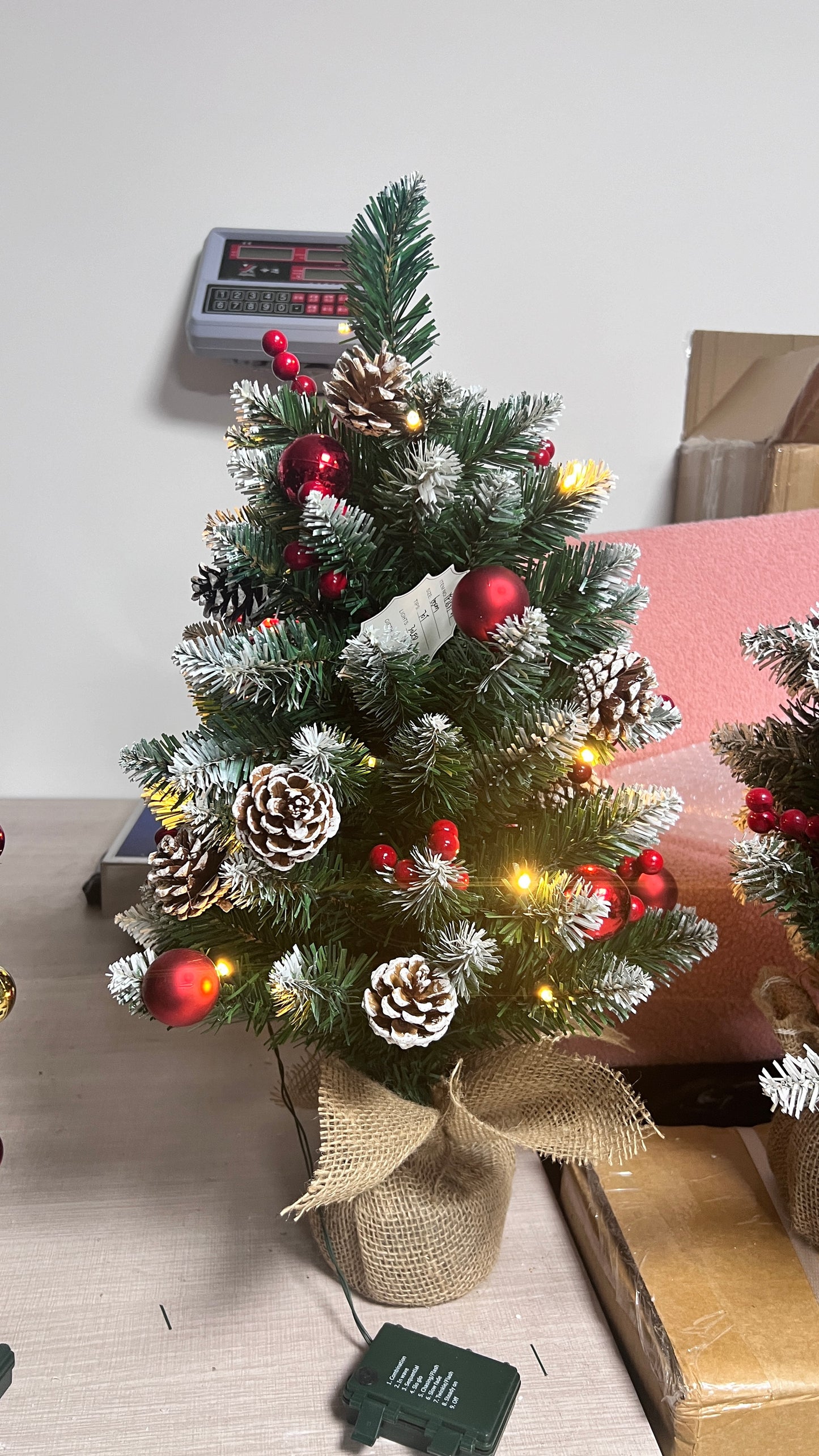 Yexmas 24-inch Mini Christmas Tree, Tabletop Artificial Christmas Tree with Lights and Wood Base for Indoor Outdoor Christmas Holiday Decor
