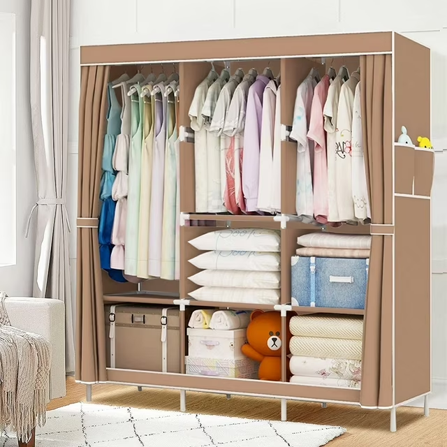 YOUPINS Clothes Organizer 3 Hanging Rod Shelf Portable Closet with Cover Clothes Rack Standing Closet Clothes Storage Wardrobe Garment Cabinet-Black