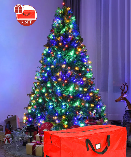 Yexmas 6ft Prelit Christmas Pine Tree, 8 Modes LED Lights, Artificial Spruce Xmas Tree with Large Storage Bag