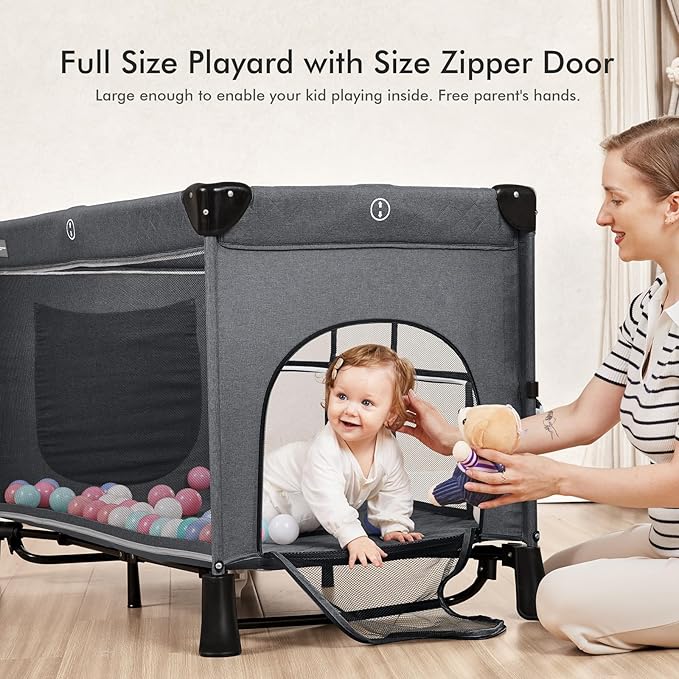TEAYINGDE 5 in 1 Baby Playard with Bassinet, Nursery Center Playard, Gray