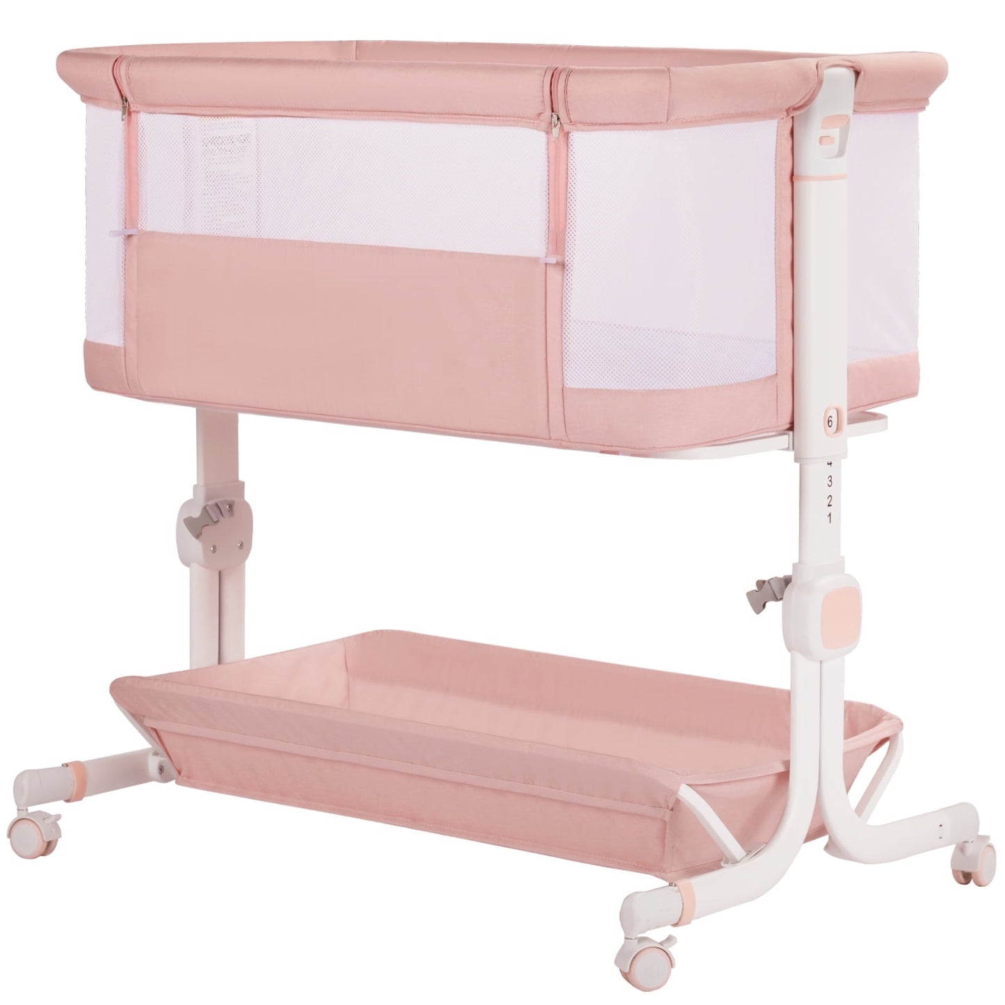 TEAYINGDE Baby Bassinets Bedside Sleeper with Wheels, Newborn Baby Cribs w/Storage Basket, Pink