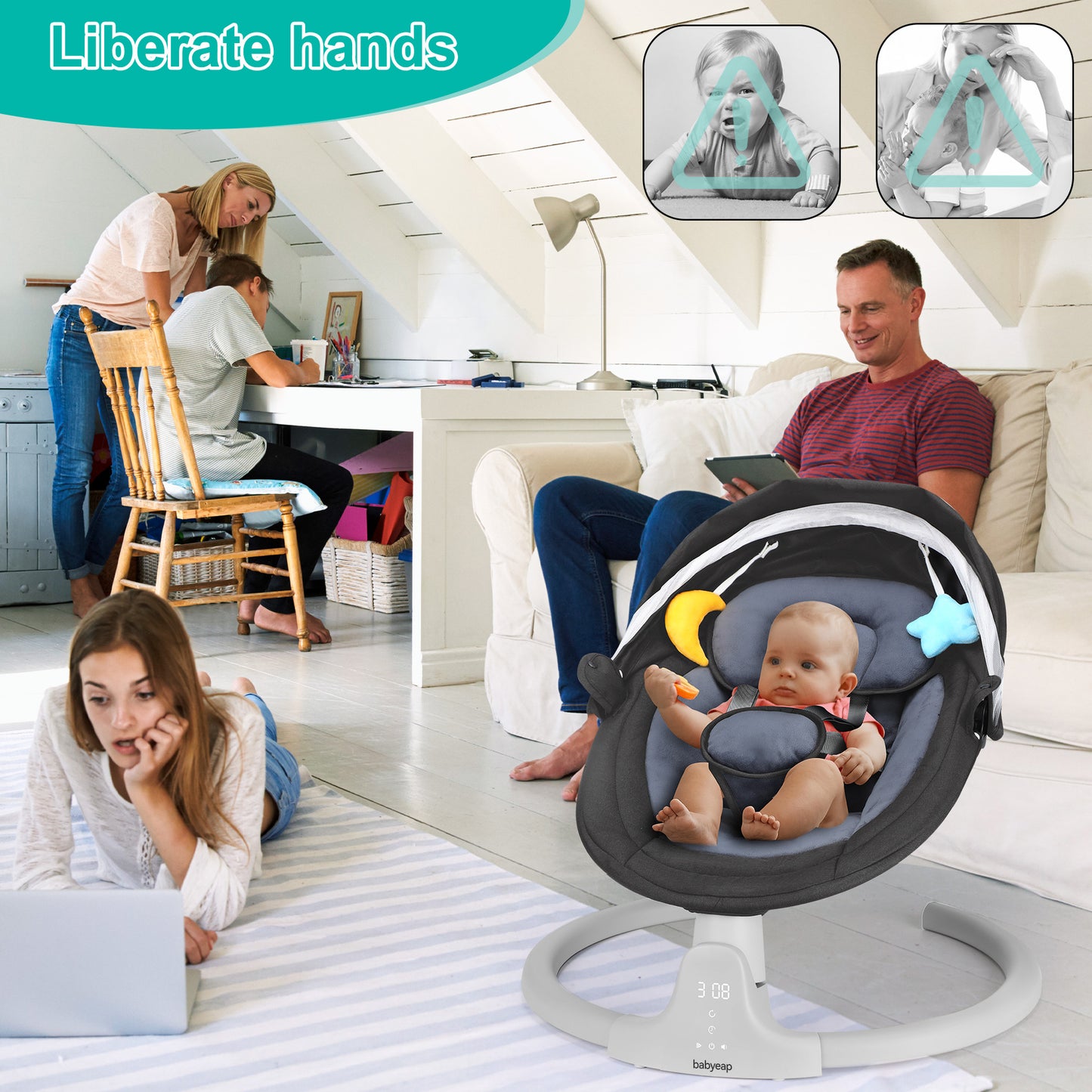 Babyeap Baby Swing for Infants - Motorized Swing with Music Speaker and Remote Control - 10 Lullabies - Black