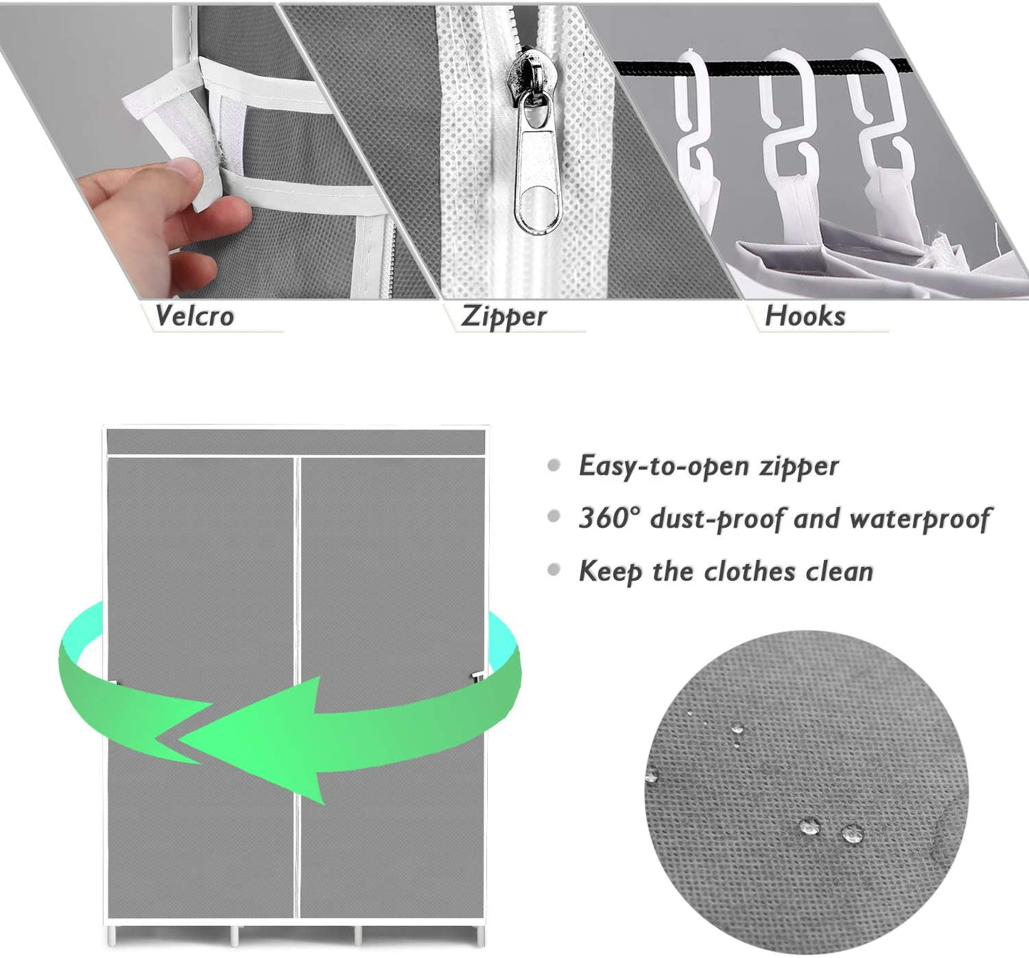YOUPINS Portable Closet Storage Organizer Clothes Wardrobe Shoe Clothing Rack Shelf Dustproof Non-woven Fabric, Quick and Easy to Assemble