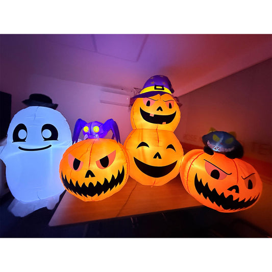 Yexmas 5FT Halloween Inflatables Stacked Pumpkins,Outdoor Halloween Decor with Build-in LEDs,Halloween Blow Ups Yard Decorations