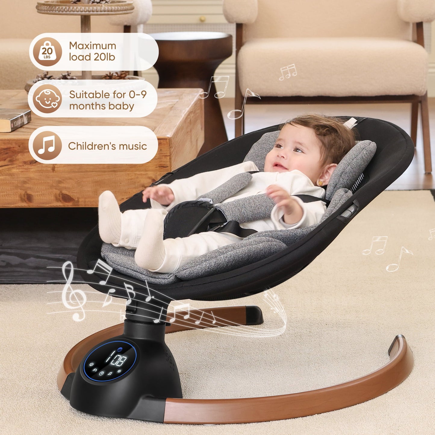 Babyeap Baby Swing for Infants,Bluetooth Control 5-point Harness Newborn Swing,5 Sway Speed,10 Lullabies