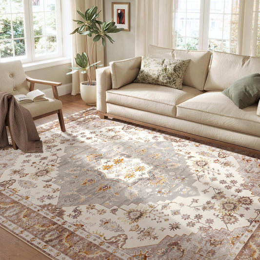 Nefoso 8' x 10' Vintage Area Rugs, Washable Area Rugs for Living Room Bedroom Kitchen Home Decor, Non-Slip Carpet