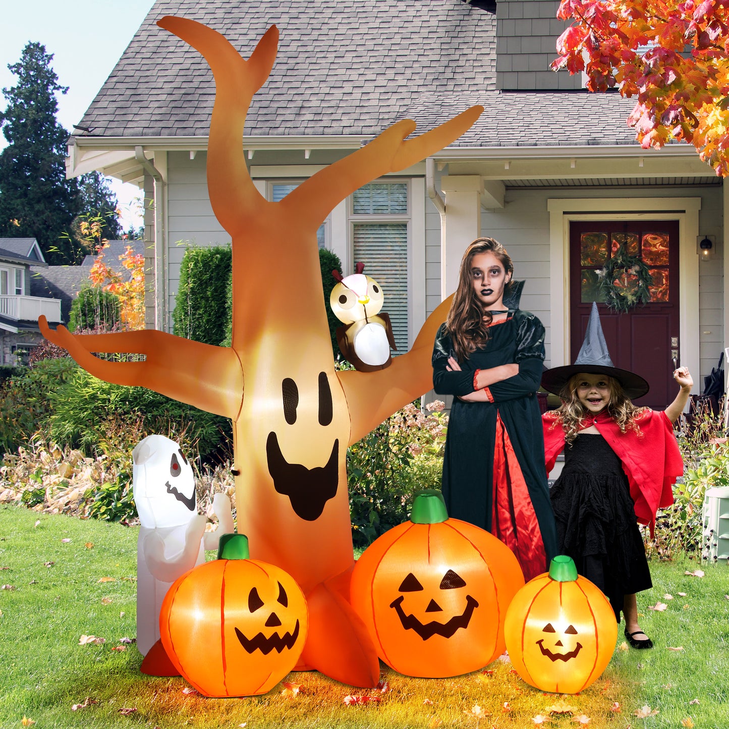 Yexmas 8FT Halloween Inflatables Dead Tree,Outdoor Halloween Decorations with Built-in LED Lights ,Halloween Blow Up Yard Decorations with Pumpkin,Ghost,and Owl