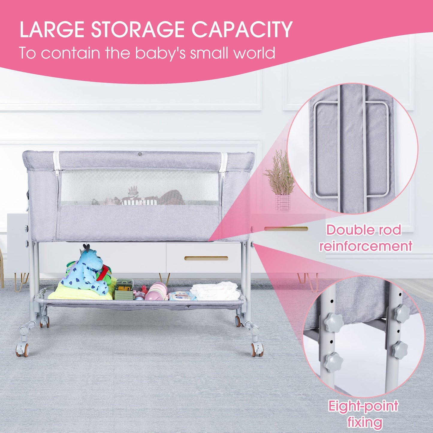 TEAYINGDE 5 in 1 Baby Playard with Bassinet, Nursery Center Playard-Drak Gray