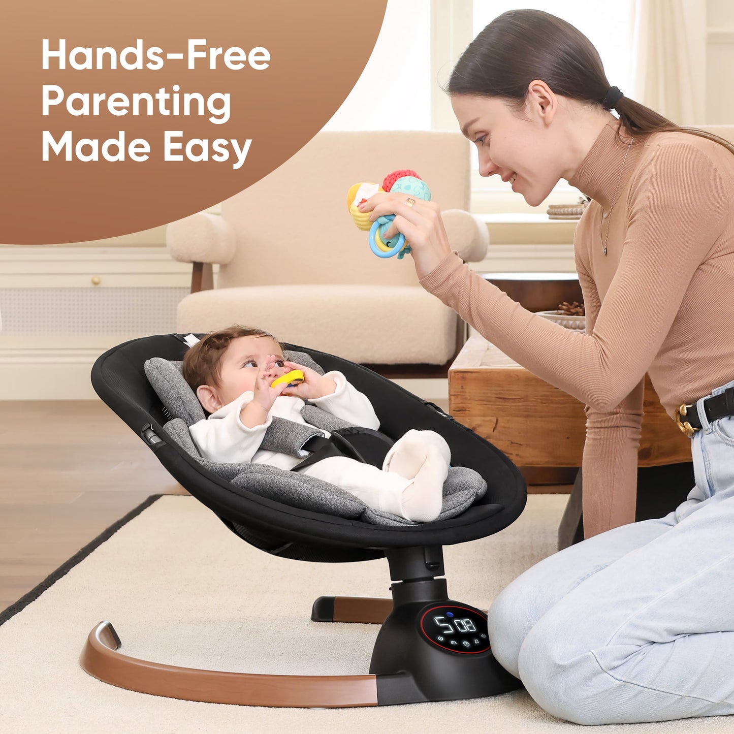 Babyeap Baby Swing for Infants,Bluetooth Control 5-point Harness Newborn Swing,5 Sway Speed,10 Lullabies