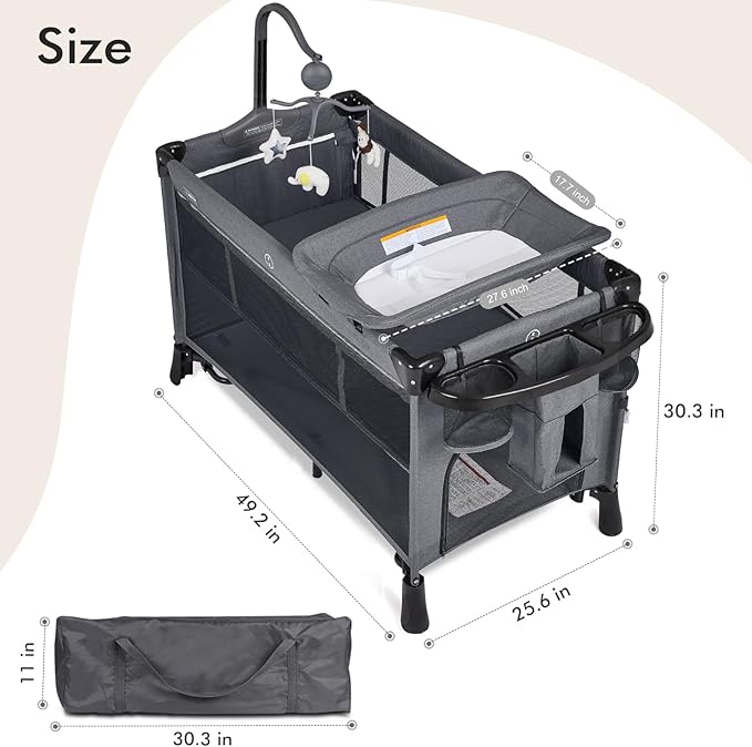 TEAYINGDE 5 in 1 Baby Playard with Bassinet, Nursery Center Playard, Gray