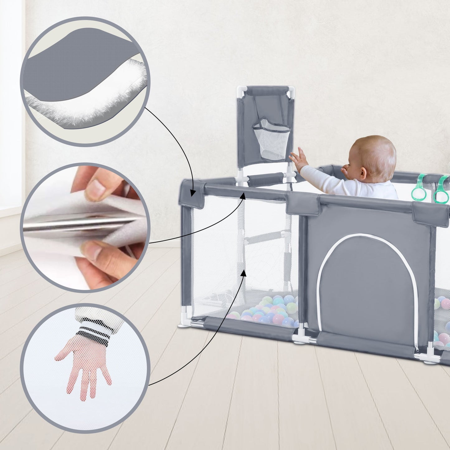 TEAYINGDE Baby Playpen,71 Inch Extra Large Baby Playard With Basketball Hoop
