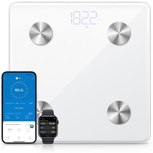 Pnnied Body Fat Scale,Digital Bathroom Scale for Weight, Scale with BMI, Body Fat, Muscle Mass, Body Composition Analysis, Highly Accurate Bluetooth Scale with APP(White)