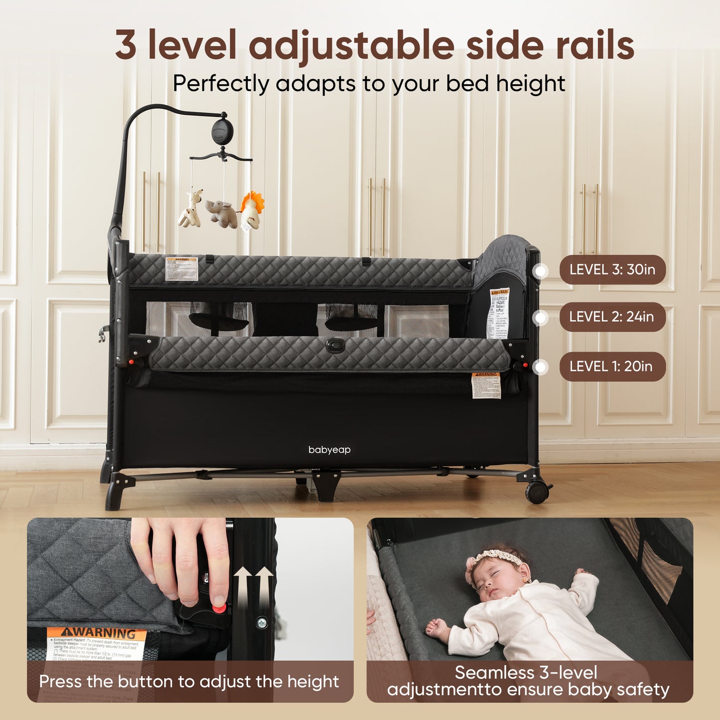 TEAYINGDE 5 in 1 Baby Playard with Bassinet, Nursery Center Playard, Gray