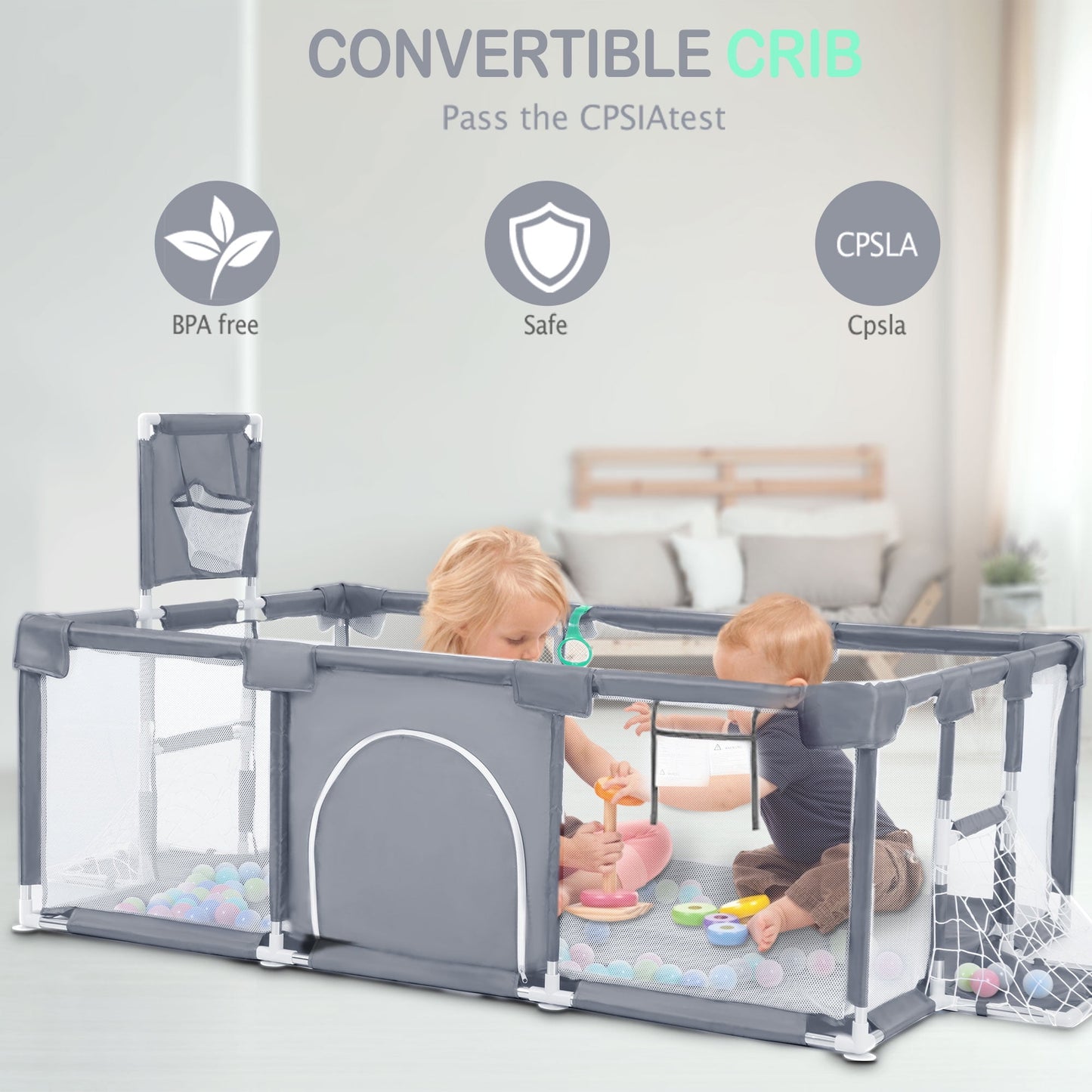 TEAYINGDE Baby Playpen,71 Inch Extra Large Baby Playard With Basketball Hoop