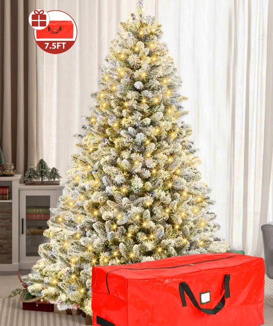 IZNEN 6ft Prelit Snow Flocked Christmas Tree,8 Modes LED Lights,Artificial Xmas Tree with Large Storage Bag