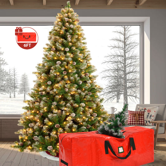 IZNEN 6ft Prelit Christmas Pine Tree, 8 Modes LED Lights, Artificial Spruce Xmas Tree with Large Storage Bag