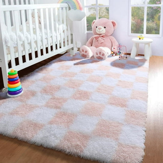 CozyDesg Light Area Rug,5' x 8',Pink & White