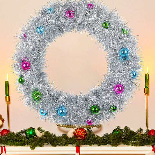IZNEN Christmas Wreath,Tinsel Christmas Ball Wreath, Christmas Wreaths for front door,Outdoor Christmas Wreaths Weatherproof,Large 24" Wreaths with Shatterproof Ball Ornaments,Silver,Red,Green,Blue