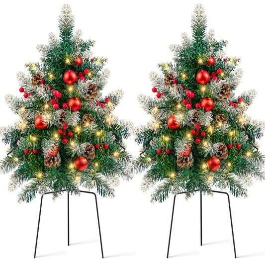 IZNEN 2PCS Small Outdoor Christmas Trees with LED Lights,30" Artificial Xmas Decora for Porch,Yard,Pathway,Garden,PVC