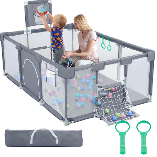 TEAYINGDE Baby Playpen,71 Inch Extra Large Baby Playard With Basketball Hoop