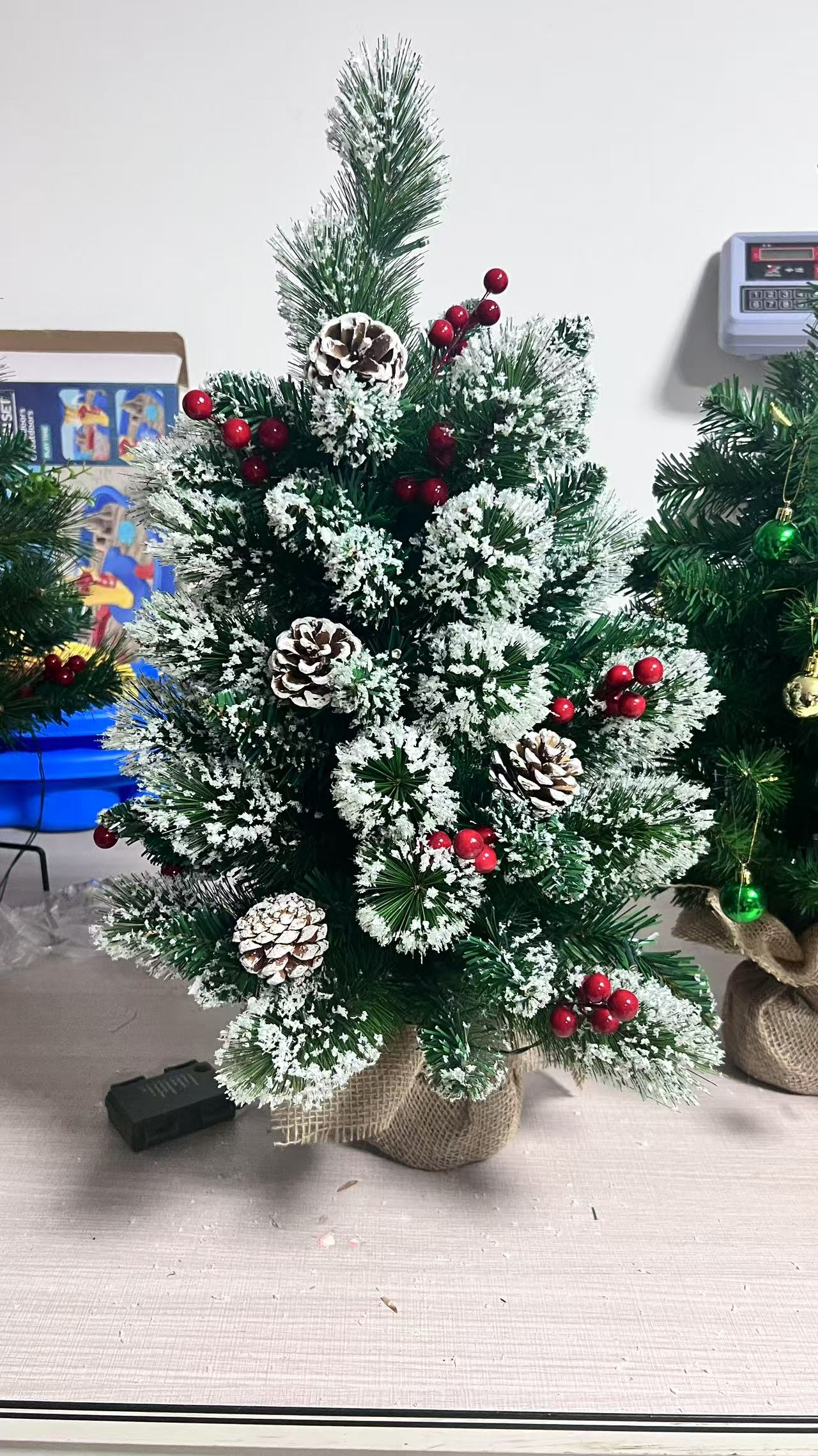 Yexmas 2PCS Mini Christmas Tree,24-inch Tabletop Artificial Christmas Tree with Lights and Wood Base for Indoor Outdoor Christmas Holiday Decor