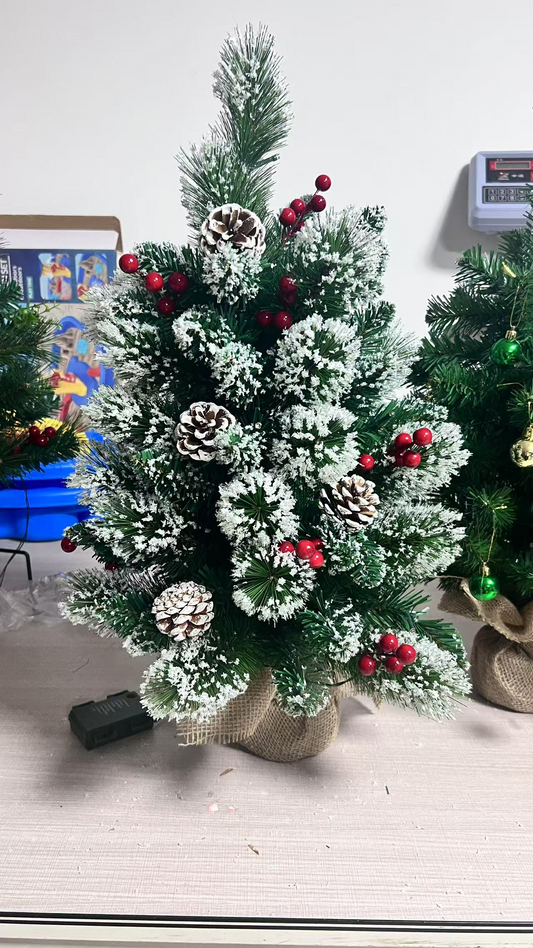 Yexmas 2PCS Mini Christmas Tree,24-inch Tabletop Artificial Christmas Tree with Lights and Wood Base for Indoor Outdoor Christmas Holiday Decor