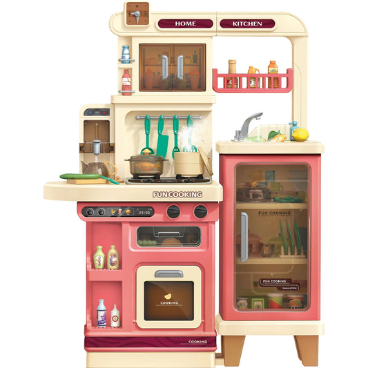 Yexmas 40.6Inch Play Kitchen Set for Kids, Large Kids Play Kitchen with Realistic Lights and Sounds, Simulation of Spray, Toy Kitchen Set for Toddlers Girls Boys Gift ,Pink