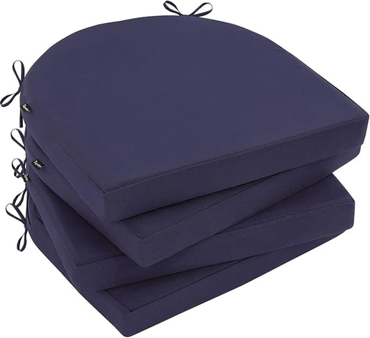 CozyDesg Outdoor Chair Cushions Set of 4, 17"x16"x2" Waterproof Patio Chair Cushions for Outdoor Furniture, Round Corner Outdoor Seat Cushions Color Fastness Chair Pads with Ties, Blue