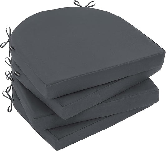 CozyDesg Outdoor Chair Cushions Set of 4, 17"x16"x2" Waterproof Patio Chair Cushions for Outdoor Furniture, Round Corner Outdoor Seat Cushions Color Fastness Chair Pads with Ties, Dark Gray
