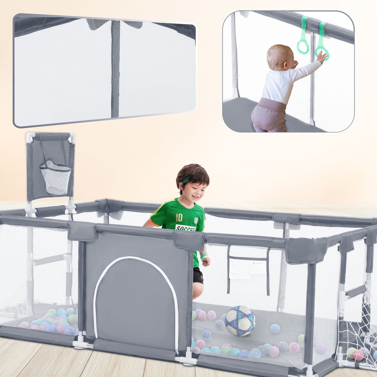 TEAYINGDE Baby Playpen,71 Inch Extra Large Baby Playard With Basketball Hoop