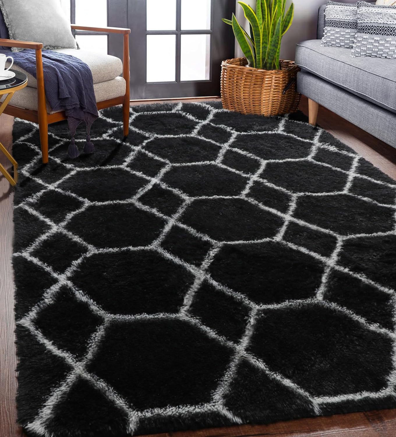 Nefoso 5' x 8' Area Rugs, Gray & Black