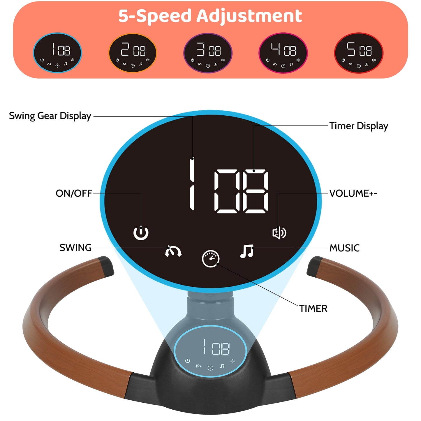 Babyeap Baby Swing for Infants,Bluetooth Control 5-point Harness Newborn Swing,5 Sway Speed,10 Lullabies
