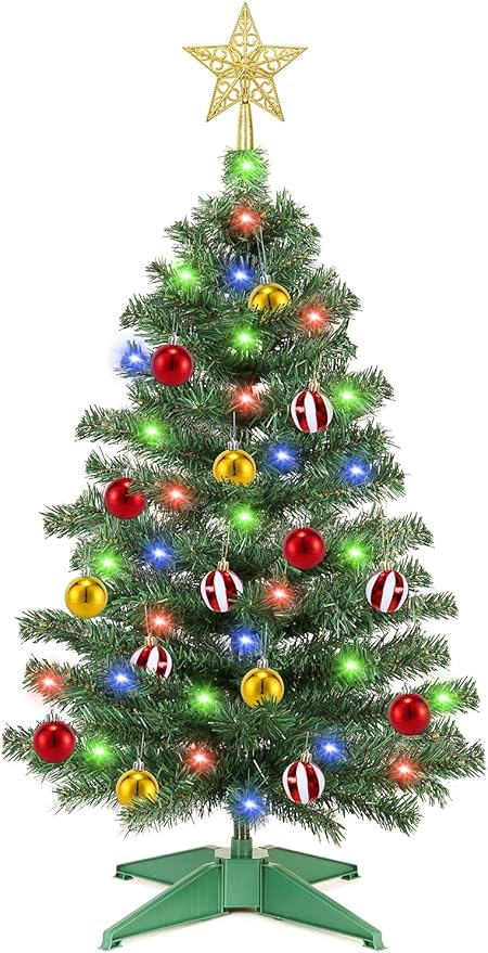 Yexmas 24-inch Tabletop Christmas Trees,Mini Small Artificial Snowy Xmas Tree with 40 LED String Lights,Decorated Christmas Trees with Wood Base for Indoor Outdoor Christmas Holiday