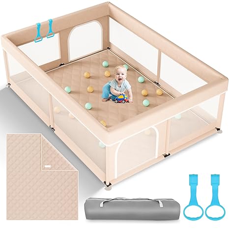 babyeap Baby Playpen with Mat,50" x 71",Deep Gray