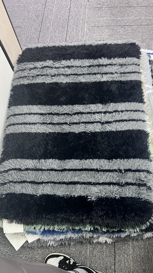 CozyDesg 4*6FT Horizontal Stripes Area Rugs,Dark Gray & Black